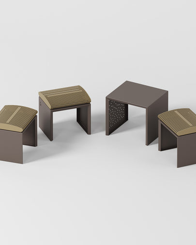 SET 3 metal benches + 1 metal table
